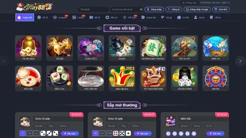 Các biểu tượng đại diện cho sảnh game cá cược trực tuyến đa dạng tại hệ thống
